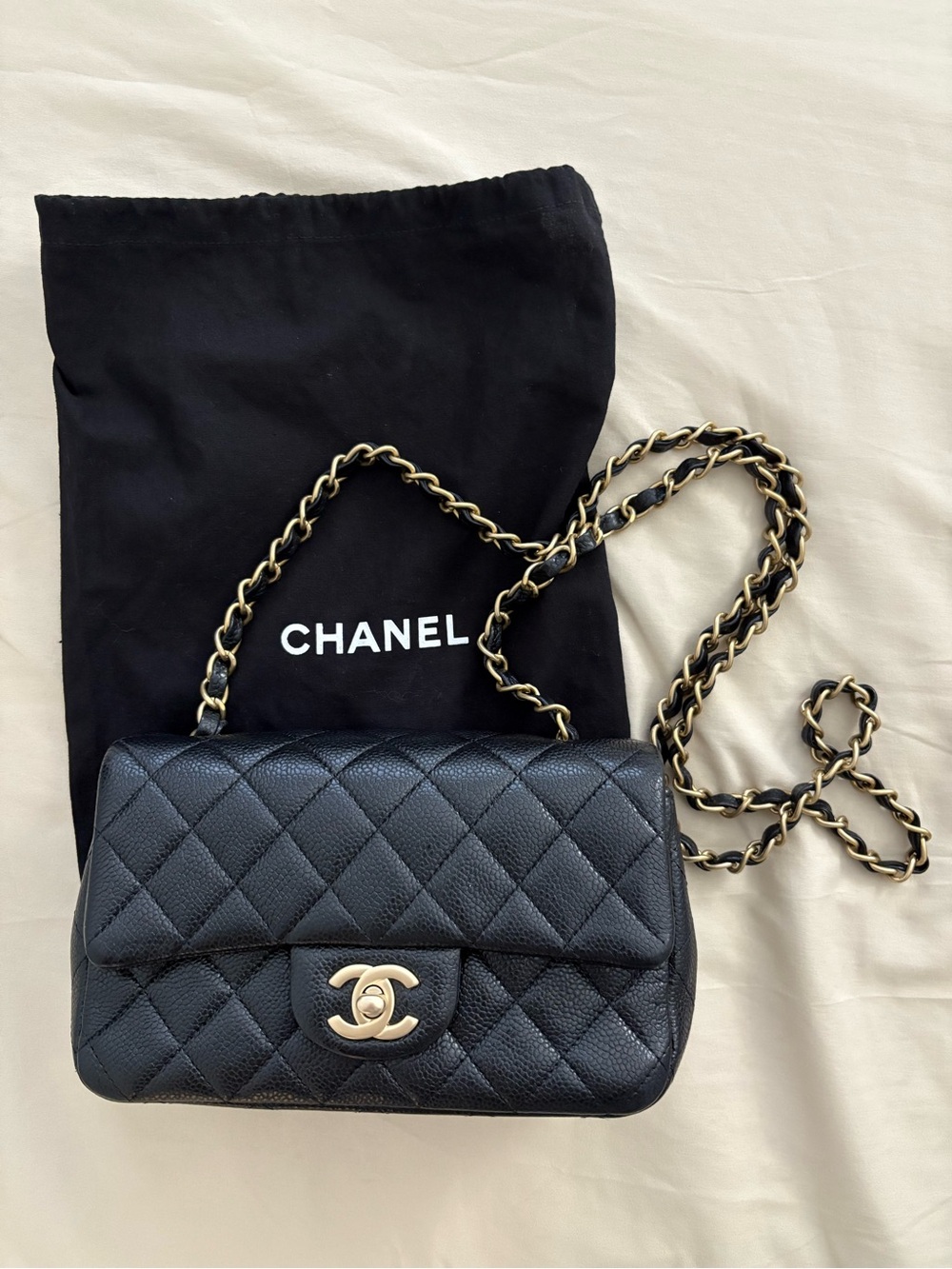 Chanel mini rectangular flap in Caviar
